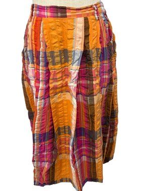 Anthropologie Plaid Midi Skirt Multicolor Elastic Waist XS